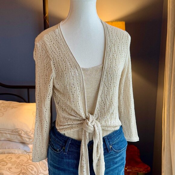 Gold Long Sleeved Knit Two Piece Illusion Sweater - Picture 1 of 13